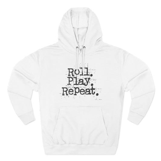 Roll. Play. Repeat. Fleece Hoodie for Gamers, Casual Wear, Gifts for Friends, Cozy Apparel, Gamer Merchandise